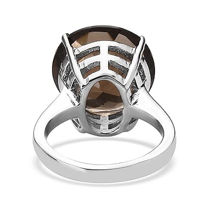 Brazilian Smoky Quartz 11.20 ctw Solitaire Ring in Stainless Steel (Size 7.0)