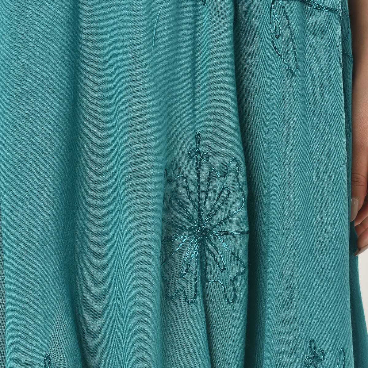 TAMSY Teal Sleeveless Solid Embroidered Umbrella Dress - One Size Fits Most image number 7