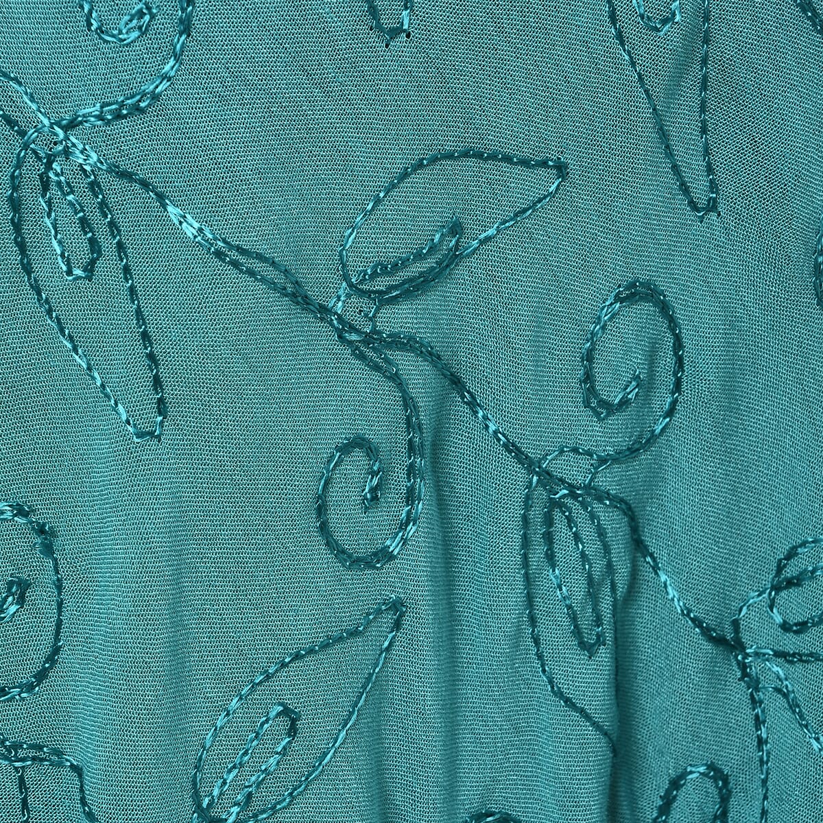 TAMSY Teal Sleeveless Solid Embroidered Umbrella Dress - One Size Fits Most image number 8