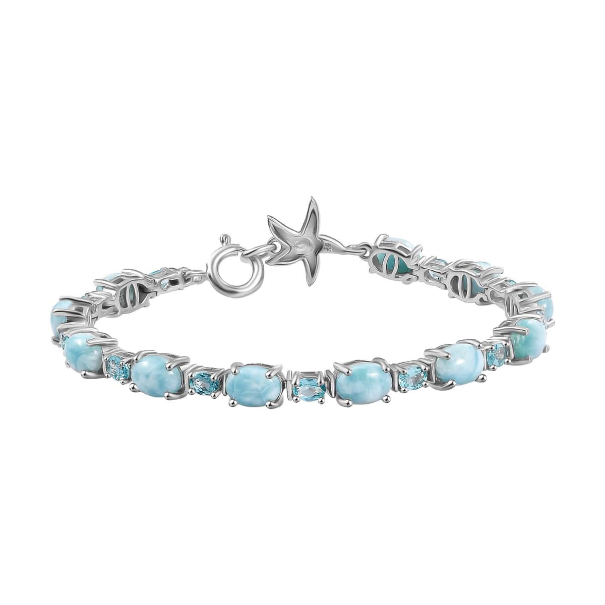 Larimar and Betroka Blue Apatite 13.10 ctw Starfish Bracelet in Rhodium Over Sterling Silver (6.50 In) image number 0