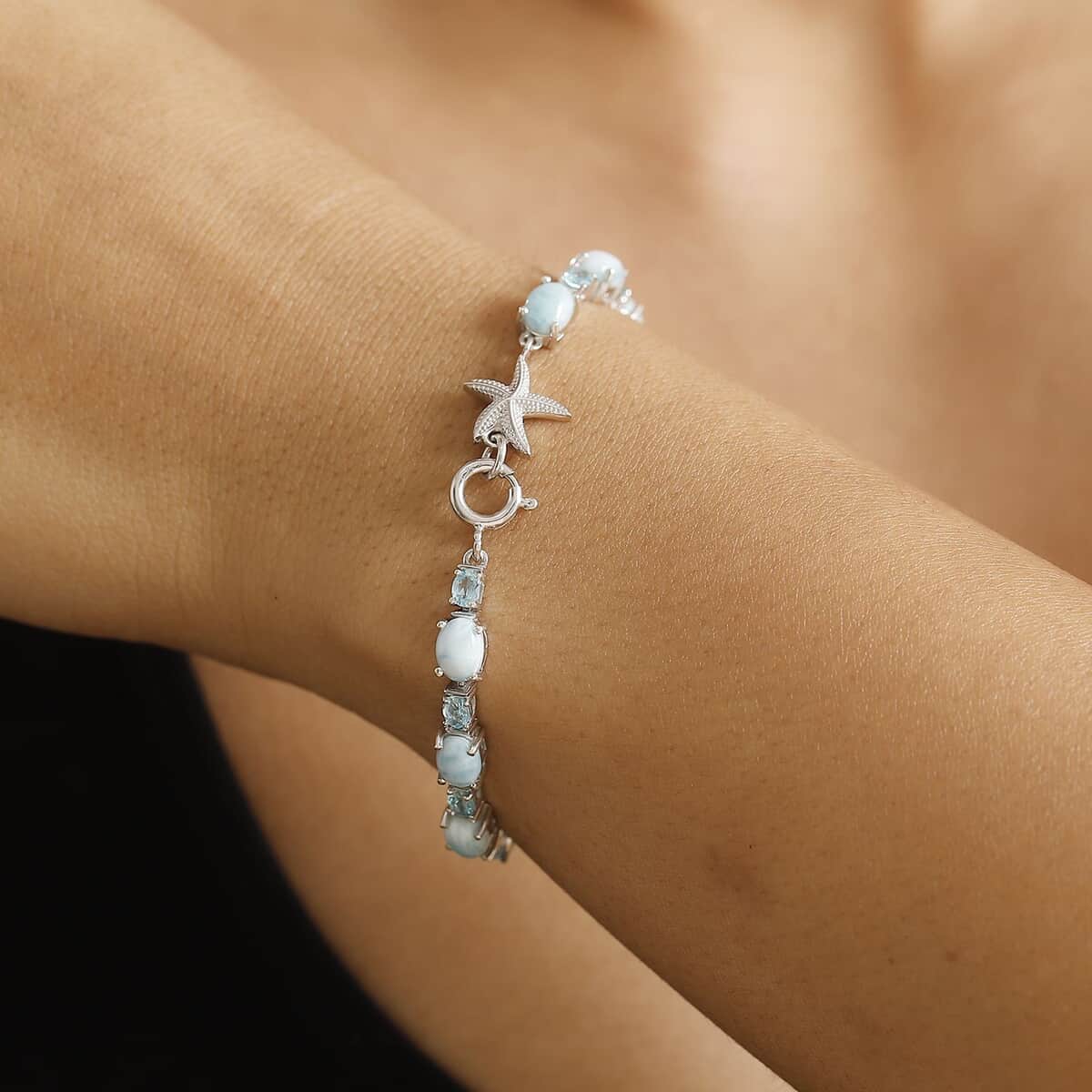 Larimar and Betroka Blue Apatite 13.10 ctw Starfish Bracelet in Rhodium Over Sterling Silver (6.50 In) image number 2