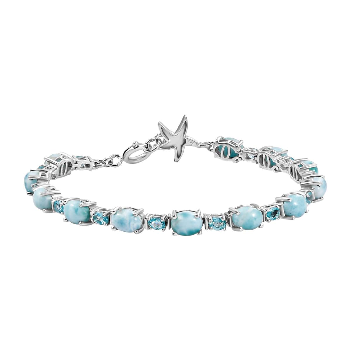 Larimar and Betroka Blue Apatite 14.30 ctw Starfish Bracelet in Rhodium Over Sterling Silver (7.25 In) image number 0