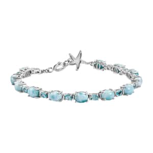 Larimar and Betroka Blue Apatite 14.30 ctw Starfish Bracelet in Rhodium Over Sterling Silver (7.25 In)