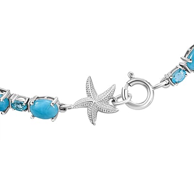 D'Joy Larimar and Betroka Blue Apatite 14.30 ctw Starfish Bracelet in Rhodium Over Sterling Silver (7.25 In)