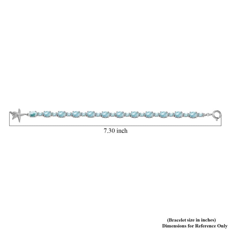 D'Joy Larimar and Betroka Blue Apatite 14.30 ctw Starfish Bracelet in Rhodium Over Sterling Silver (7.25 In)