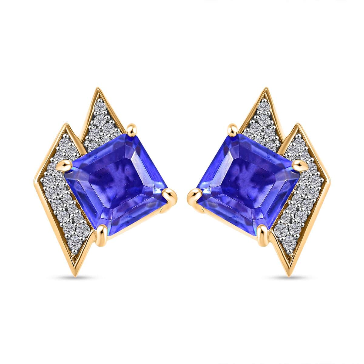 GP Amore Collection Asscher Cut Blue Quartz and Multi Gemstone 4.65 ctw Earrings in 18K Vermeil Yellow Gold Over Sterling Silver image number 0