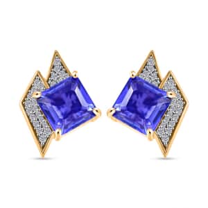 GP Amore Collection Asscher Cut Blue Quartz and Multi Gemstone 4.65 ctw Earrings in 18K Vermeil Yellow Gold Over Sterling Silver