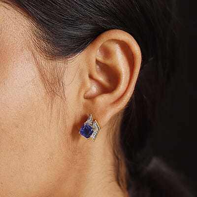 GP Amore Collection Asscher Cut Blue Quartz and Multi Gemstone 4.65 ctw Earrings in 18K Vermeil Yellow Gold Over Sterling Silver