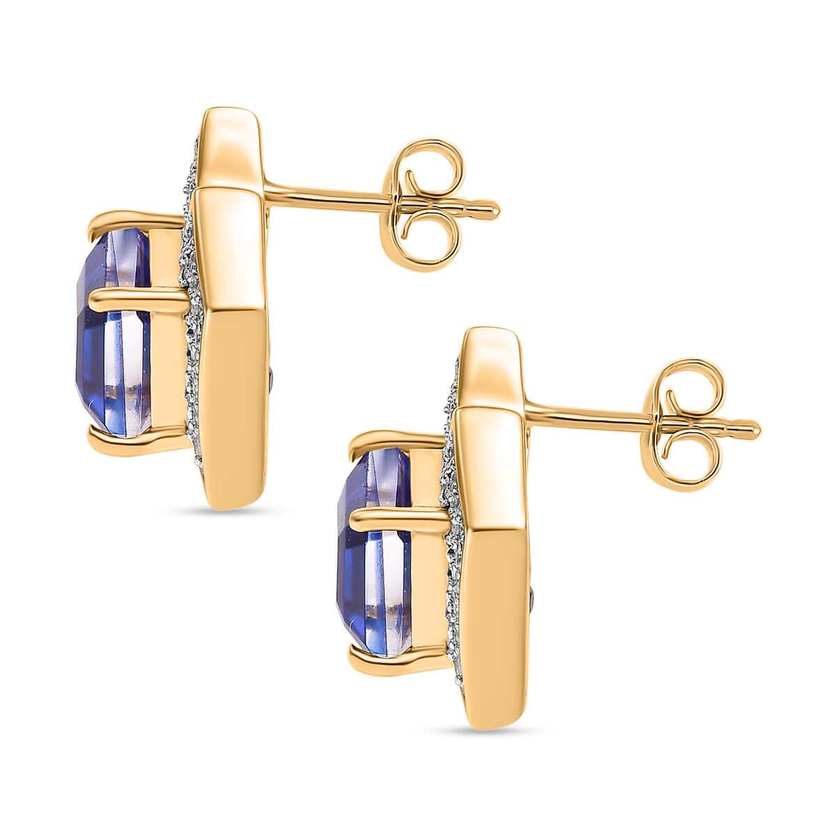 GP Amore Collection Asscher Cut Blue Quartz and Multi Gemstone 4.65 ctw Earrings in 18K Vermeil Yellow Gold Over Sterling Silver image number 3