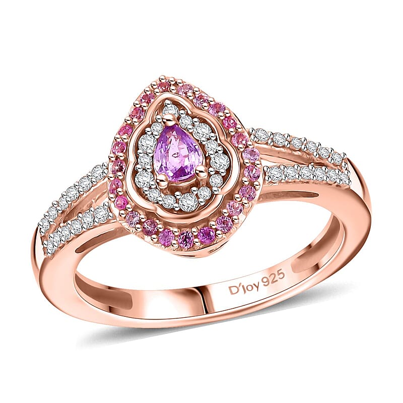 D'Joy Madagascar Purple Sapphire and Multi Gemstone 0.60 ctw Radiant Bloom Ring in 18K Vermeil Rose Gold Over Sterling Silver (Size 10.0)