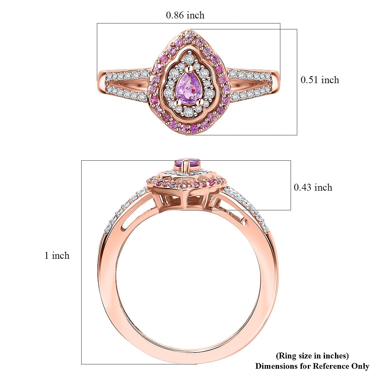 D'Joy Madagascar Purple Sapphire and Multi Gemstone 0.60 ctw Radiant Bloom Ring in 18K Vermeil Rose Gold Over Sterling Silver (Size 10.0)