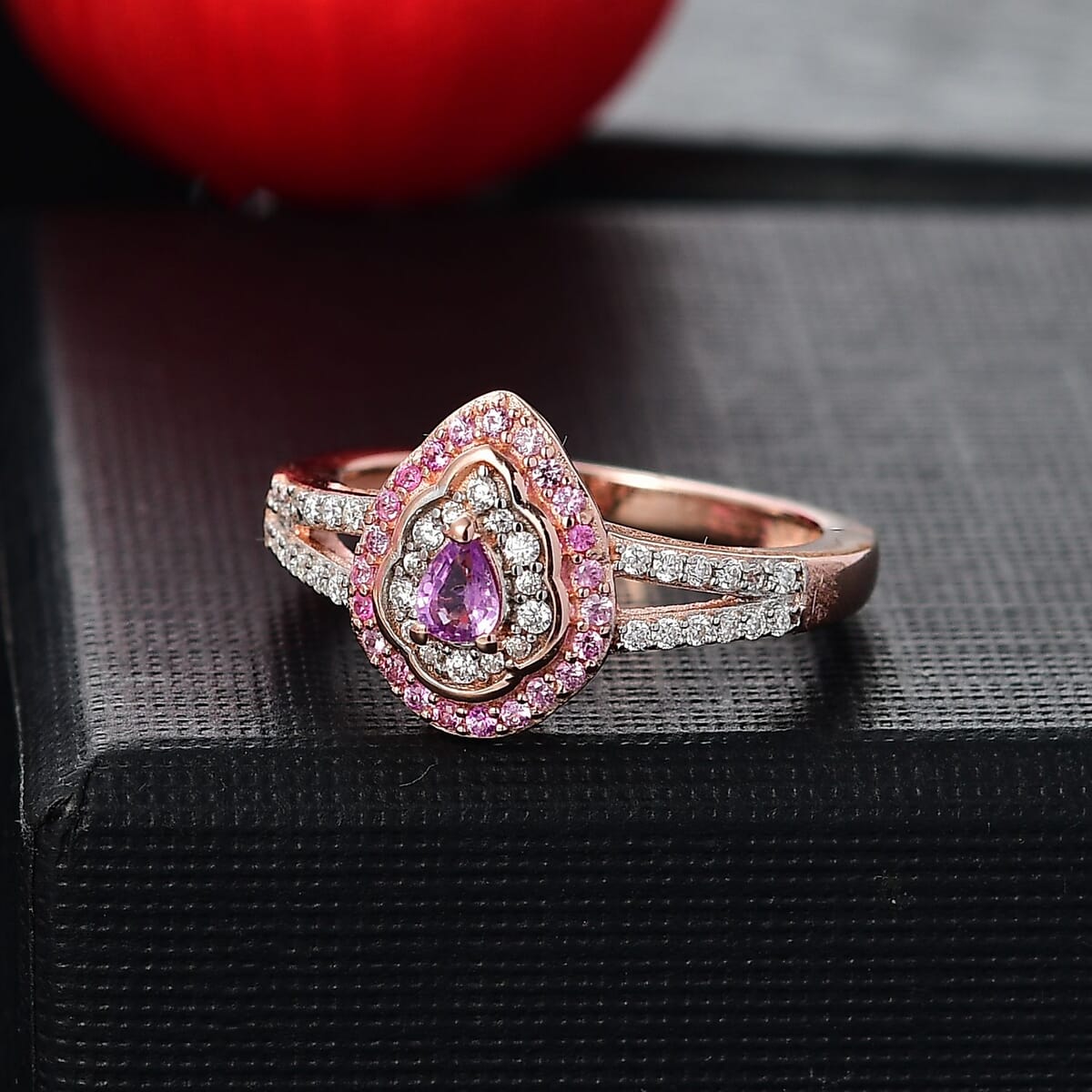 Madagascar Purple Sapphire and Multi Gemstone 0.60 ctw Radiant Bloom Ring in 18K Vermeil Rose Gold Over Sterling Silver (Size 6.0) image number 1
