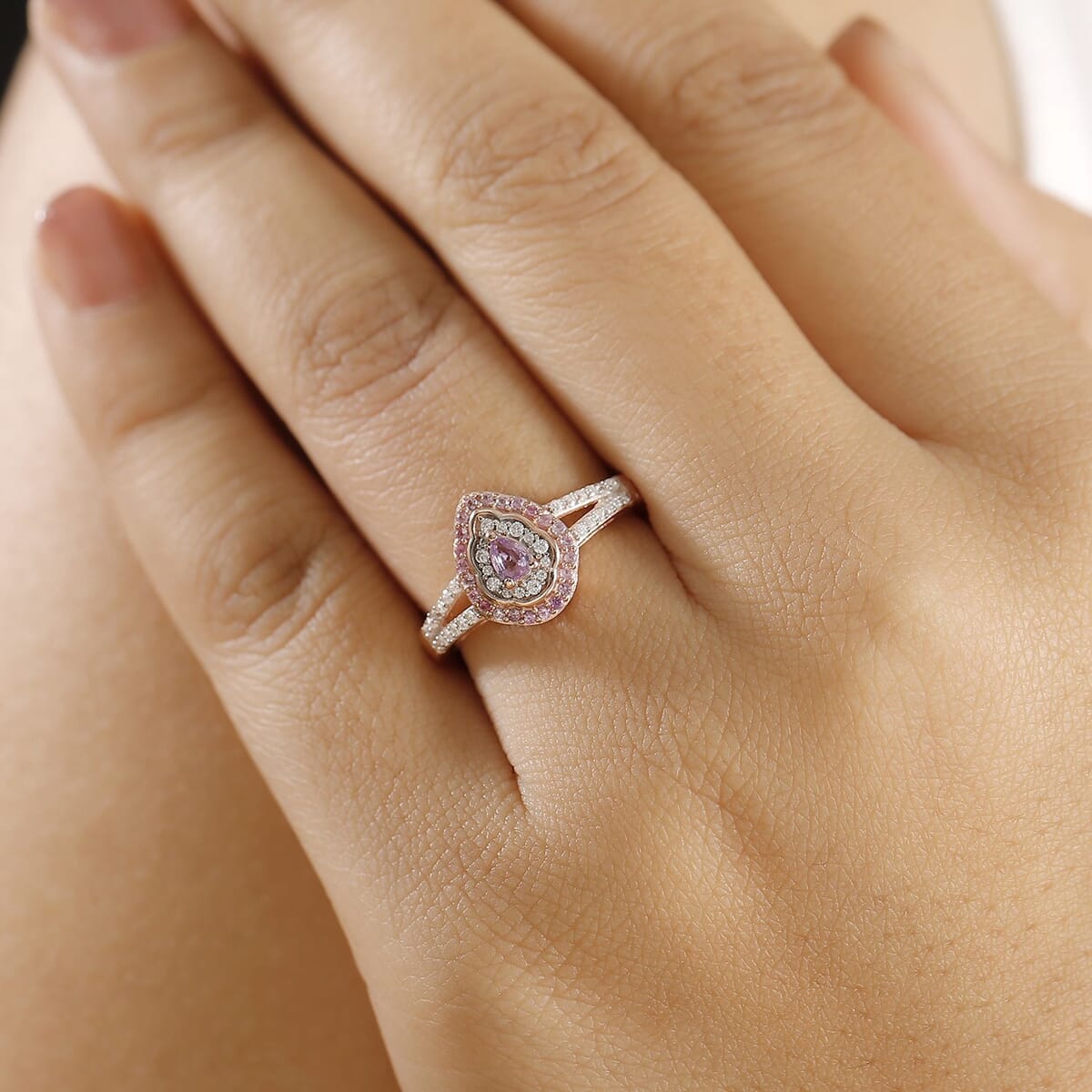 Madagascar Purple Sapphire and Multi Gemstone 0.60 ctw Radiant Bloom Ring in 18K Vermeil Rose Gold Over Sterling Silver (Size 6.0) image number 2