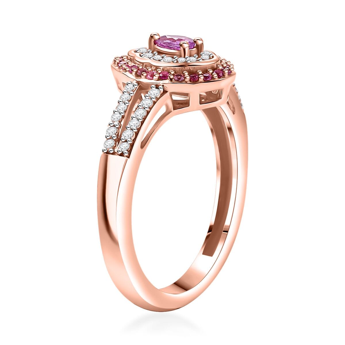Madagascar Purple Sapphire and Multi Gemstone 0.60 ctw Radiant Bloom Ring in 18K Vermeil Rose Gold Over Sterling Silver (Size 6.0) image number 3