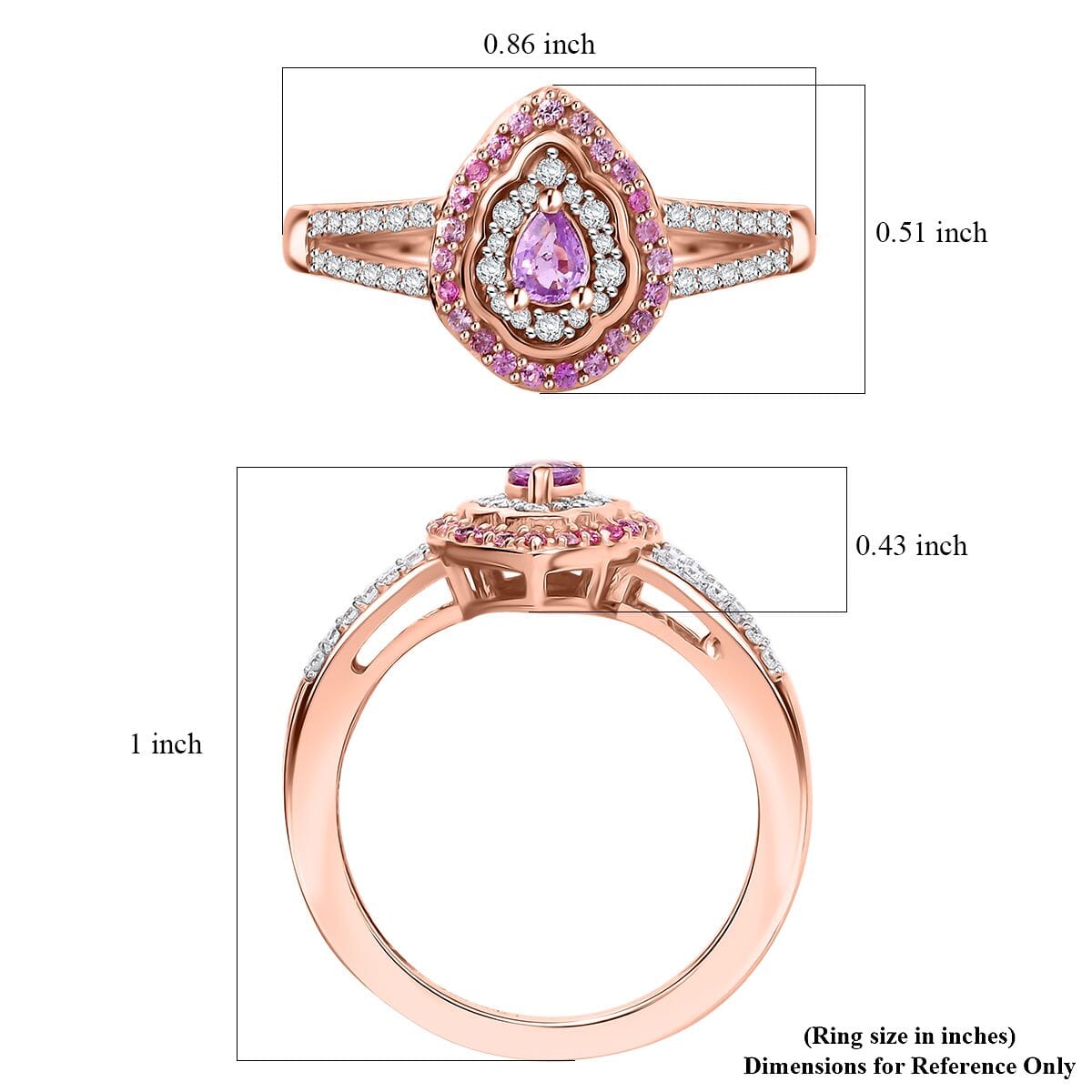 Madagascar Purple Sapphire and Multi Gemstone 0.60 ctw Radiant Bloom Ring in 18K Vermeil Rose Gold Over Sterling Silver (Size 6.0) image number 5