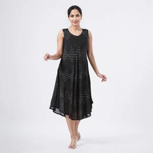 TAMSY Black Diamond Block Printed Sleeveless Umbrella Dress - One Size Fits Most