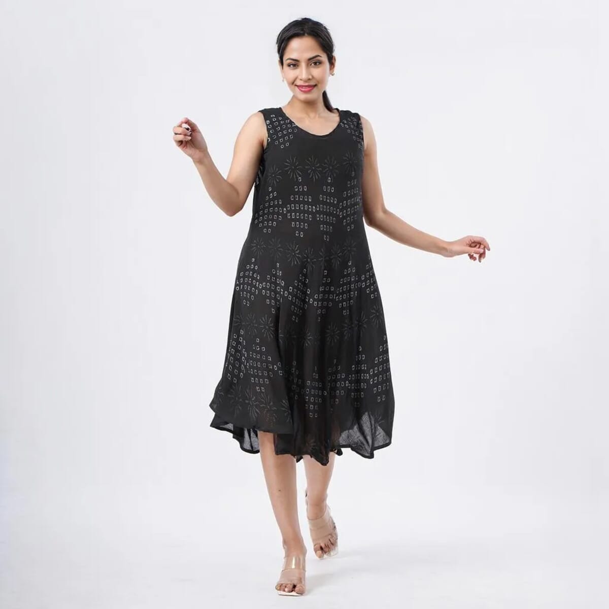TAMSY Black Diamond Block Printed Sleeveless Umbrella Dress - One Size Fits Most image number 1