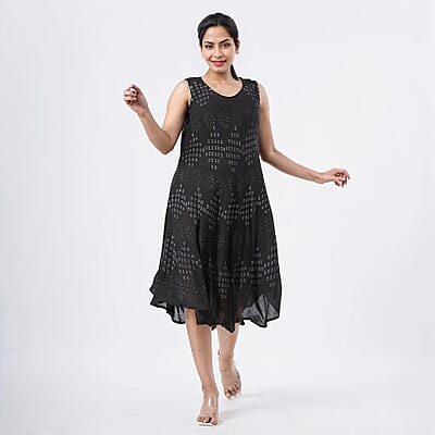 TAMSY Black Diamond Block Printed Sleeveless Umbrella Dress - One Size Fits Most