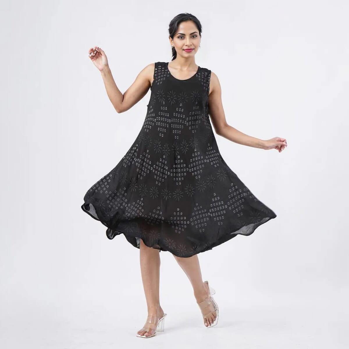 TAMSY Black Diamond Block Printed Sleeveless Umbrella Dress - One Size Fits Most image number 2