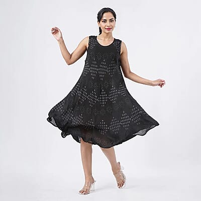 TAMSY Black Diamond Block Printed Sleeveless Umbrella Dress - One Size Fits Most