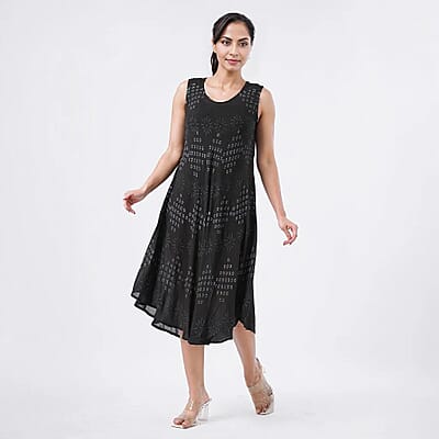 TAMSY Black Diamond Block Printed Sleeveless Umbrella Dress - One Size Fits Most