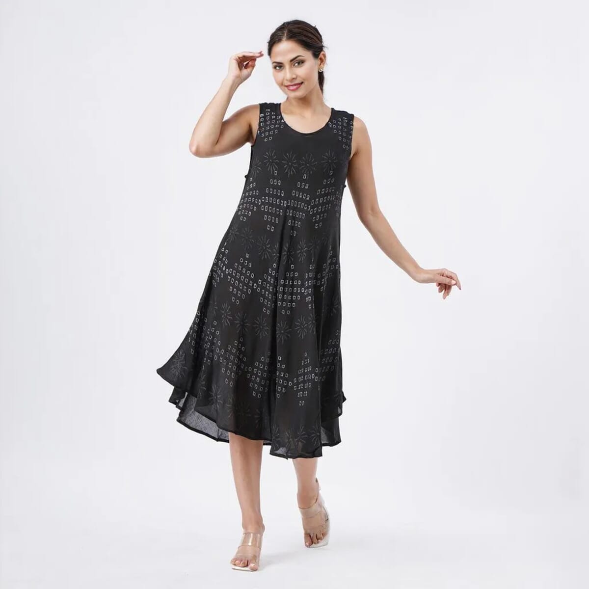 TAMSY Black Diamond Block Printed Sleeveless Umbrella Dress - One Size Fits Most image number 4