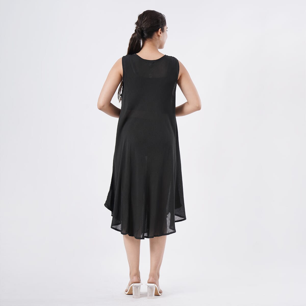 TAMSY Black Diamond Block Printed Sleeveless Umbrella Dress - One Size Fits Most image number 5