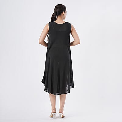 TAMSY Black Diamond Block Printed Sleeveless Umbrella Dress - One Size Fits Most