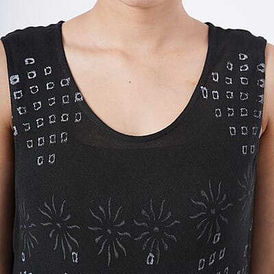 TAMSY Black Diamond Block Printed Sleeveless Umbrella Dress - One Size Fits Most