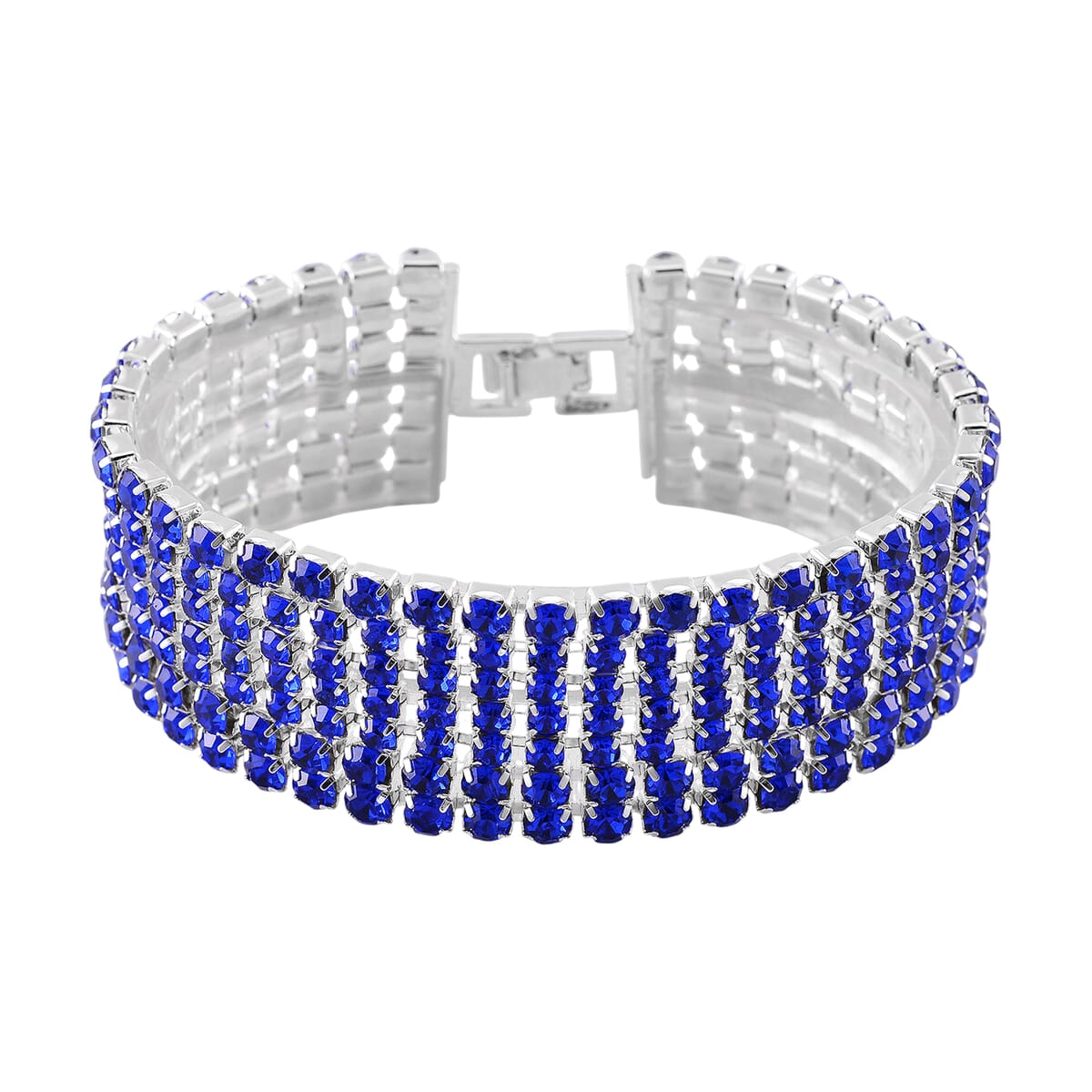 Sapphire Blue Austrian Crystal Bracelet in Silvertone (7.50 In) image number 0