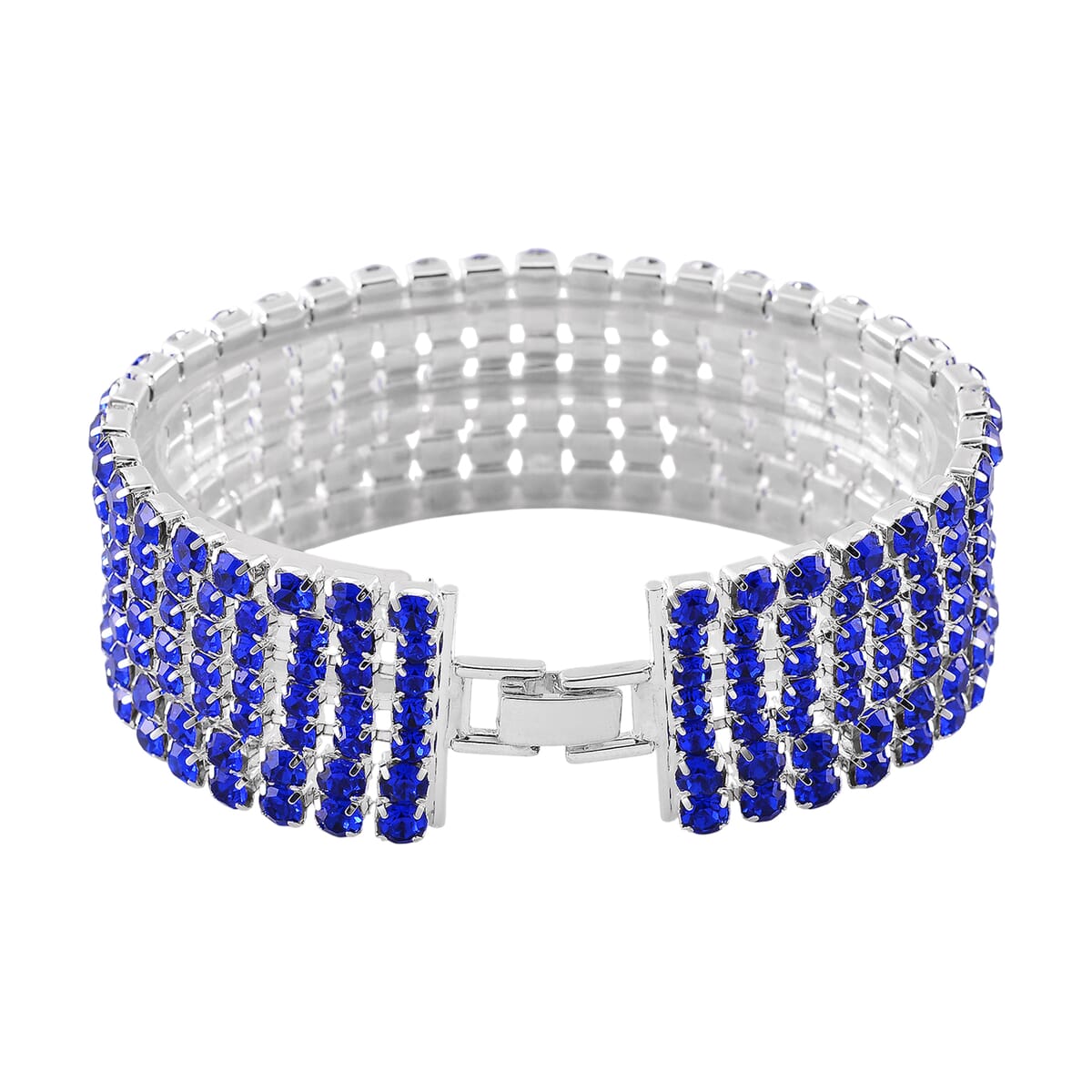 Sapphire Blue Austrian Crystal Bracelet in Silvertone (7.50 In) image number 2