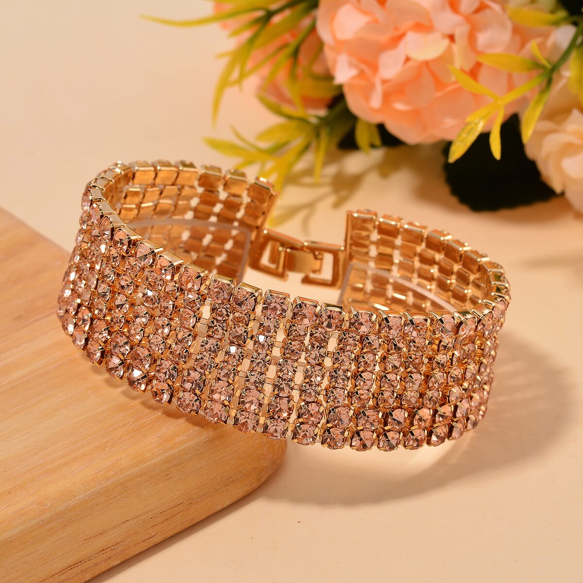 Champagne Austrian Crystal Bracelet in Goldtone (7.50 In) image number 1