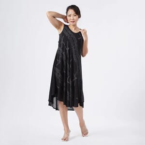 TAMSY Black Starfish Block Printed Sleeveless Umbrella Dress - One Size Fits Most