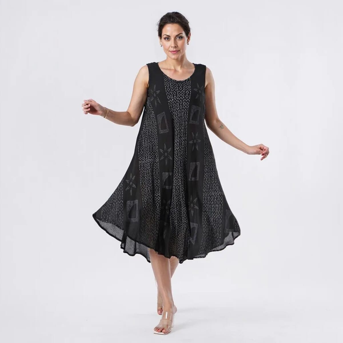 TAMSY Black Art Block Printed Sleeveless Umbrella Dress - One Size Fits Most image number 0