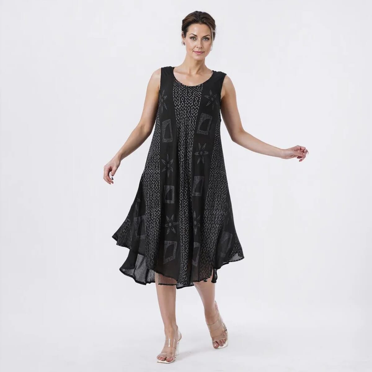 TAMSY Black Art Block Printed Sleeveless Umbrella Dress - One Size Fits Most image number 1