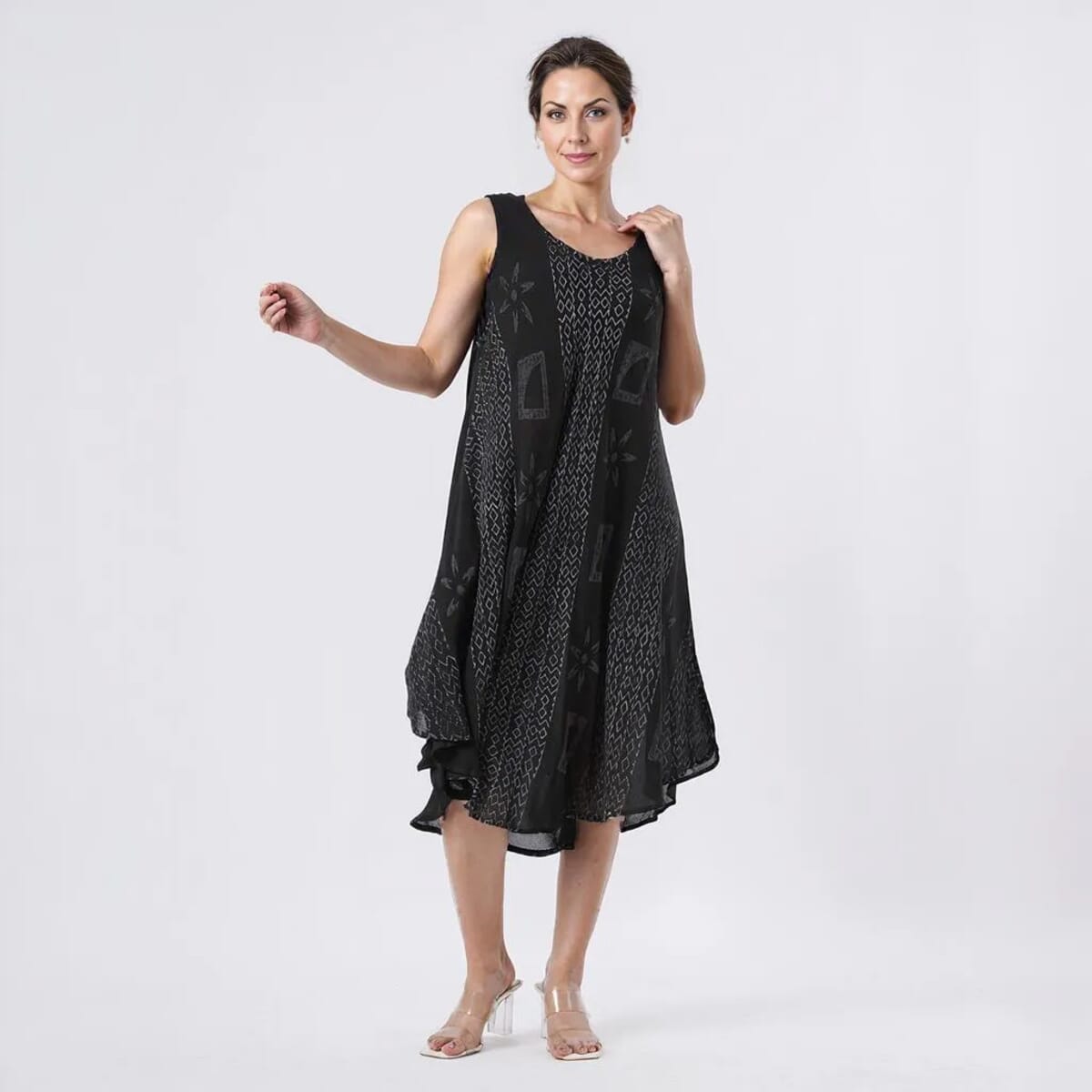TAMSY Black Art Block Printed Sleeveless Umbrella Dress - One Size Fits Most image number 2