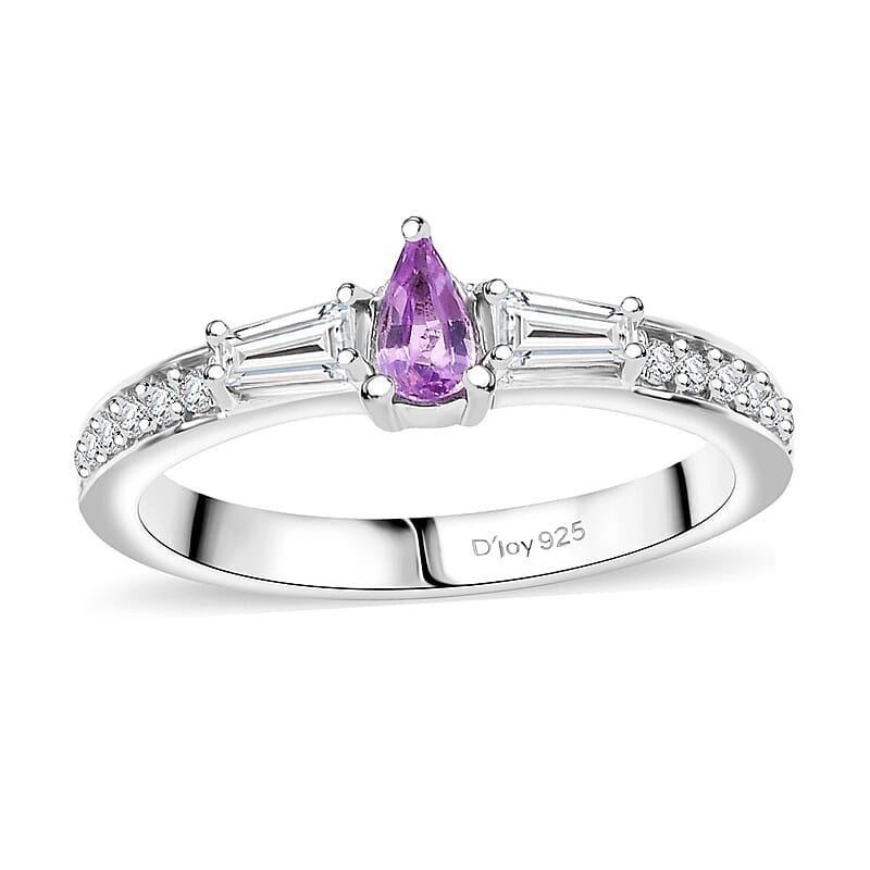D'Joy Madagascar Purple Sapphire and Moissanite 0.50 ctw Whisper Ring in Rhodium Over Sterling Silver (Size 10.0)