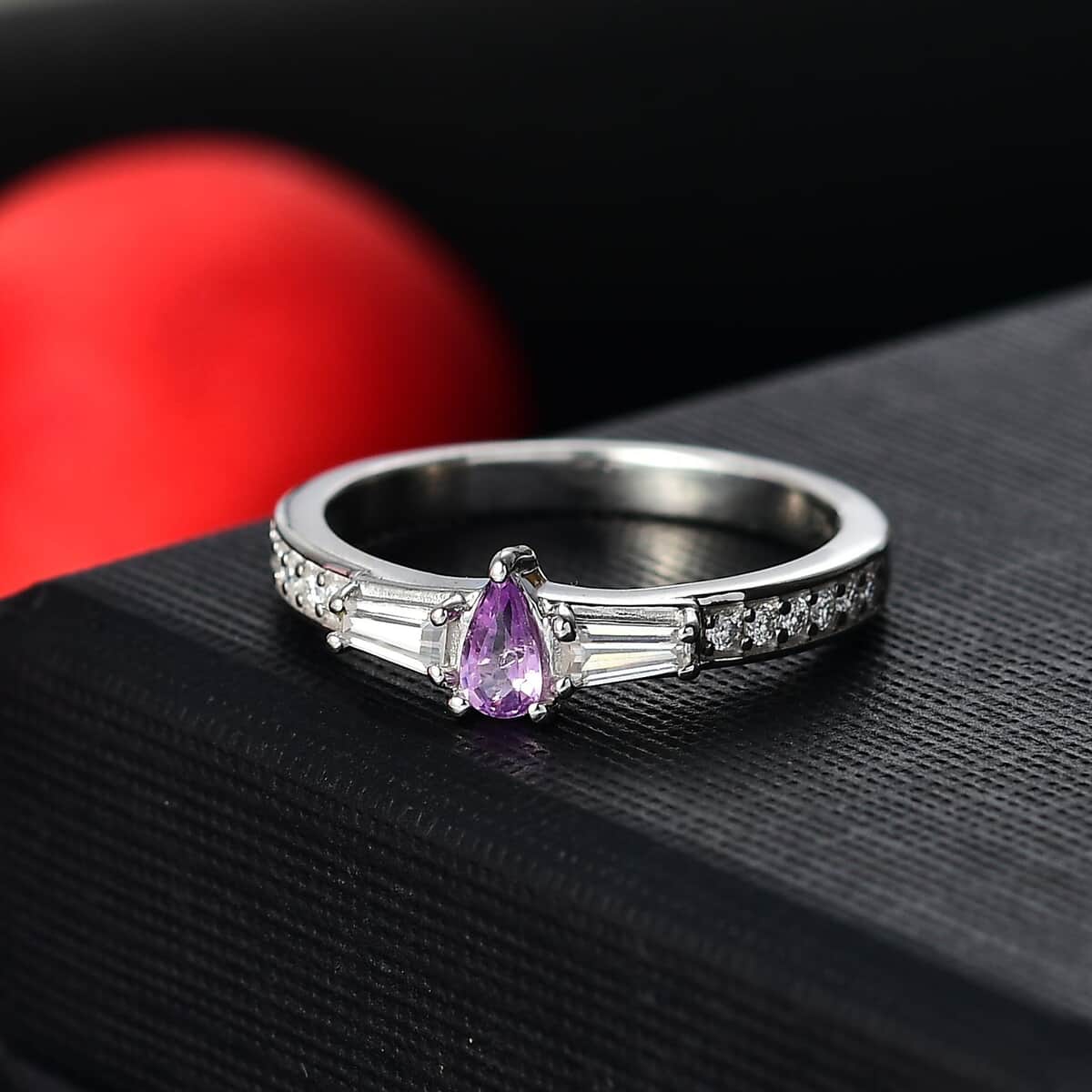 Madagascar Purple Sapphire and Moissanite 0.50 ctw Whisper Ring in Rhodium Over Sterling Silver (Size 10.0) image number 1