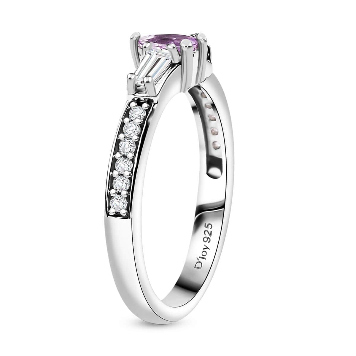 Madagascar Purple Sapphire and Moissanite 0.50 ctw Whisper Ring in Rhodium Over Sterling Silver (Size 10.0) image number 3