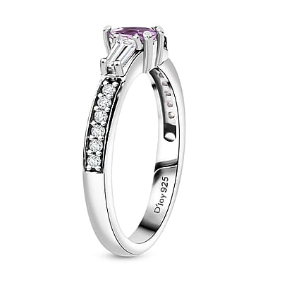 D'Joy Madagascar Purple Sapphire and Moissanite 0.50 ctw Whisper Ring in Rhodium Over Sterling Silver (Size 10.0)