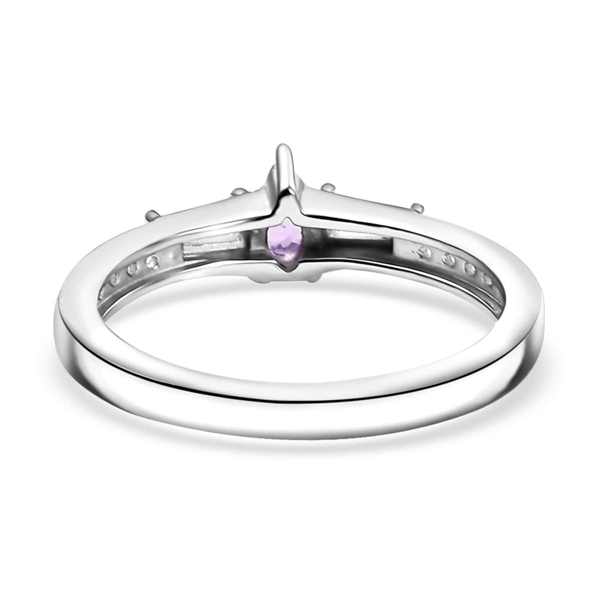 Madagascar Purple Sapphire and Moissanite 0.50 ctw Whisper Ring in Rhodium Over Sterling Silver (Size 10.0) image number 4