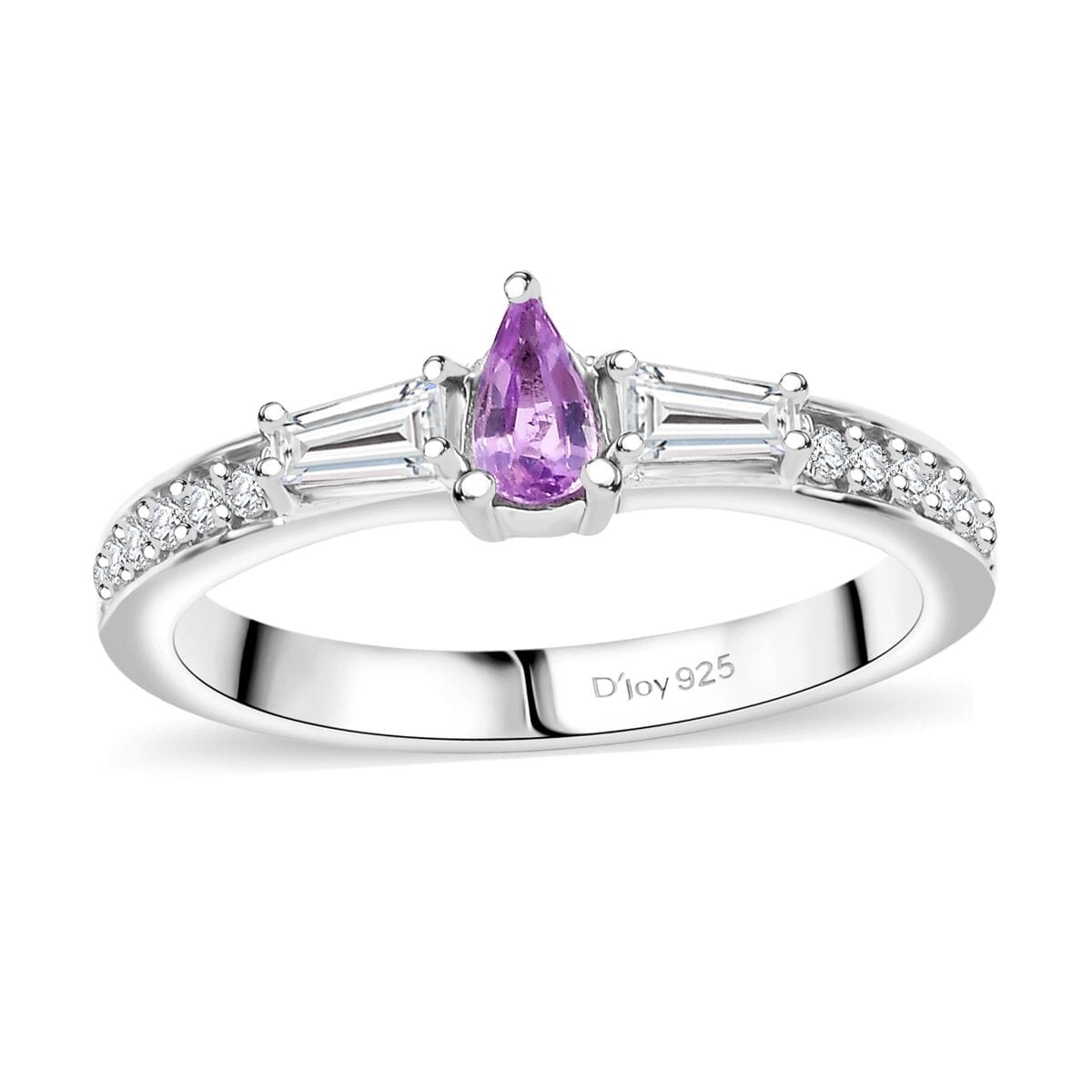 Madagascar Purple Sapphire and Moissanite 0.50 ctw Whisper Ring in Rhodium Over Sterling Silver (Size 9.0) image number 0