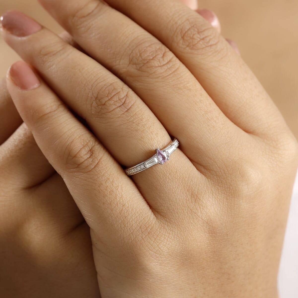 Madagascar Purple Sapphire and Moissanite 0.50 ctw Whisper Ring in Rhodium Over Sterling Silver (Size 9.0) image number 2