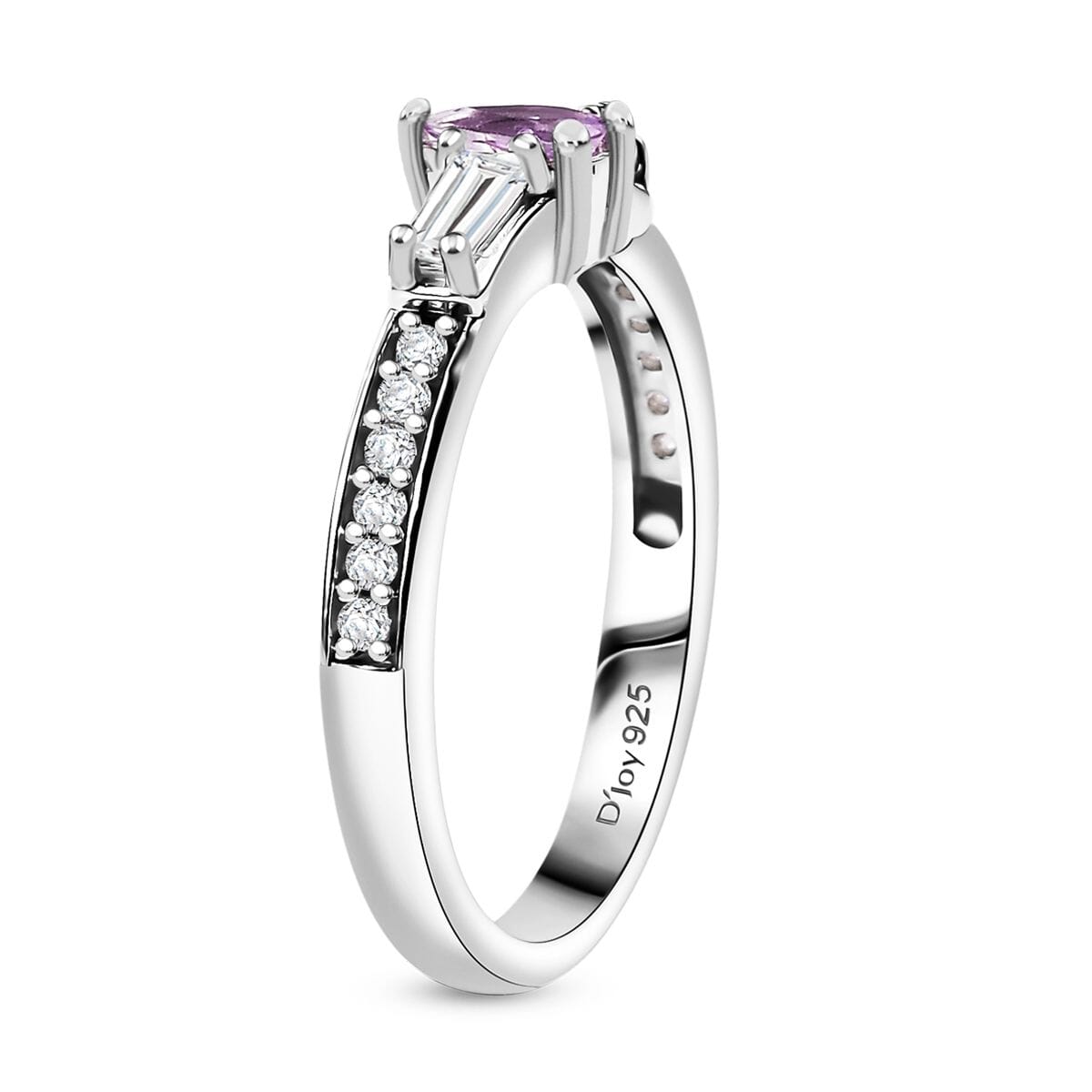 Madagascar Purple Sapphire and Moissanite 0.50 ctw Whisper Ring in Rhodium Over Sterling Silver (Size 9.0) image number 3