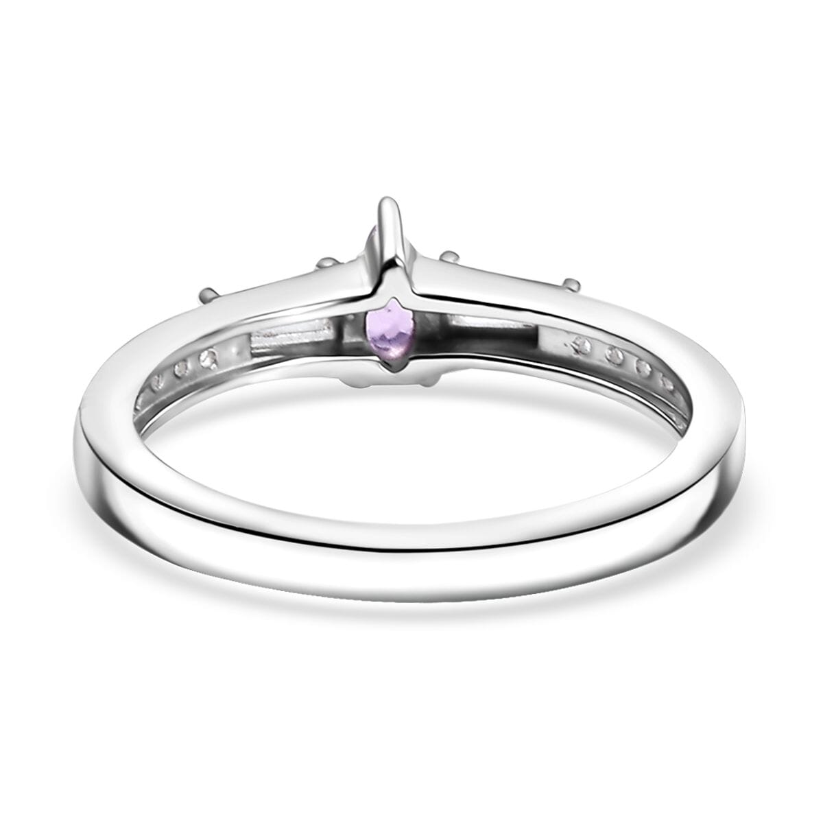 Madagascar Purple Sapphire and Moissanite 0.50 ctw Whisper Ring in Rhodium Over Sterling Silver (Size 9.0) image number 4