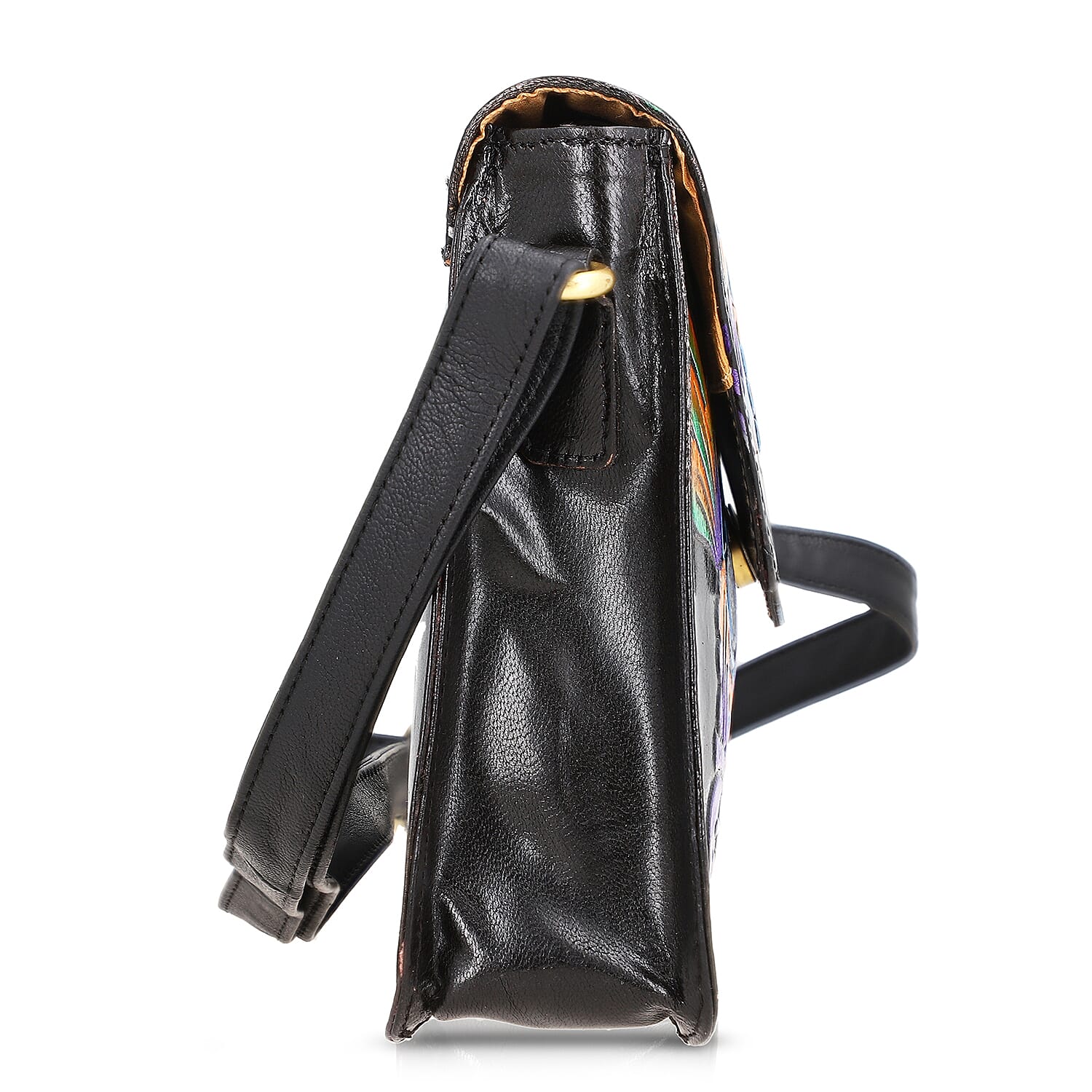 La Marey Black Genuine Leather Hand Painted Tooled Crossbody Bag