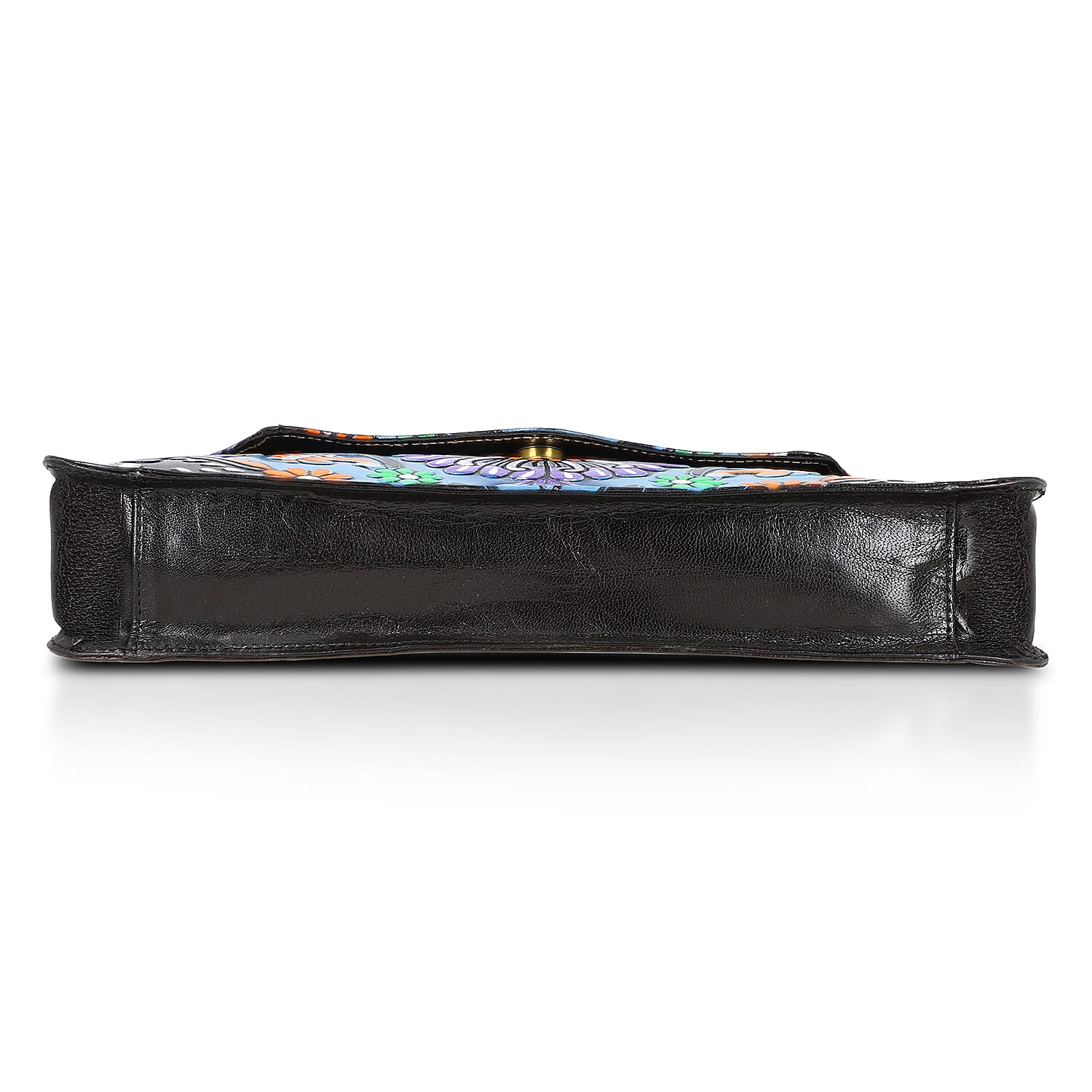 La Marey Black Genuine Leather Hand Painted Tooled Crossbody Bag