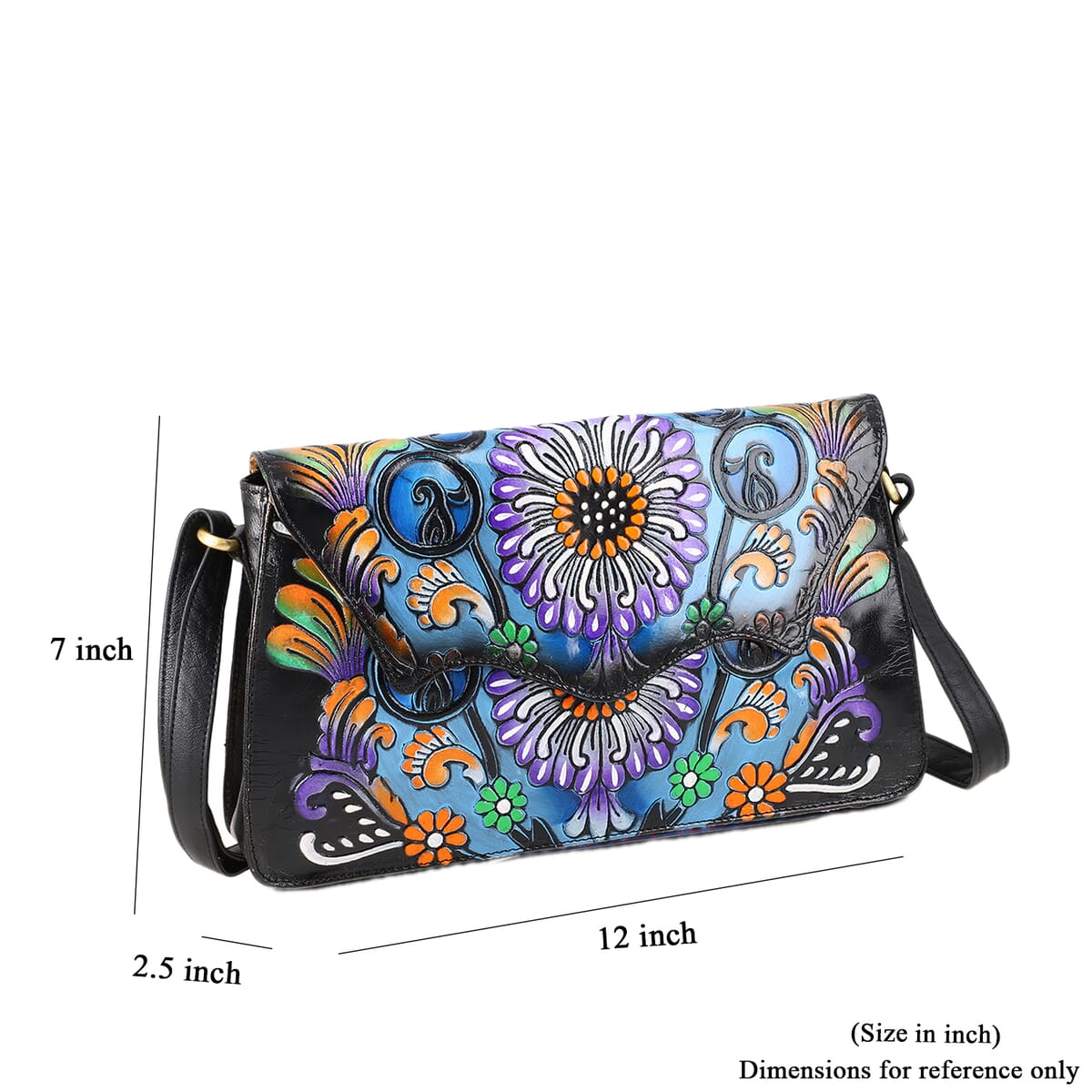 Sukriti Black Genuine Leather Hand Painted Tooled Crossbody Bag  image number 9