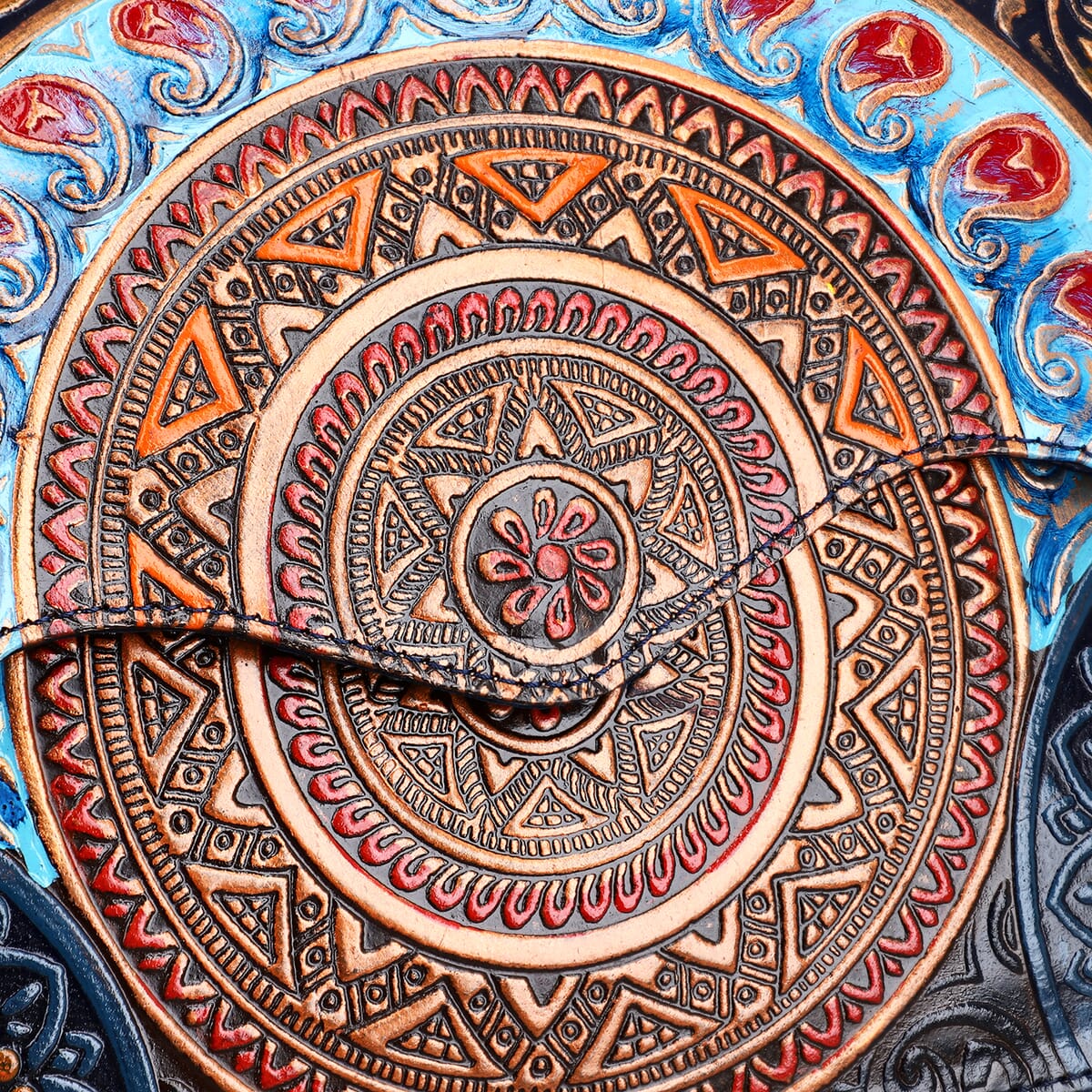 Sukriti Navy Genuine Leather Hand Painted Tooled Crossbody Bag  image number 8
