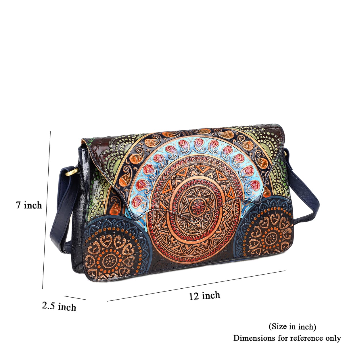 Sukriti Navy Genuine Leather Hand Painted Tooled Crossbody Bag  image number 9